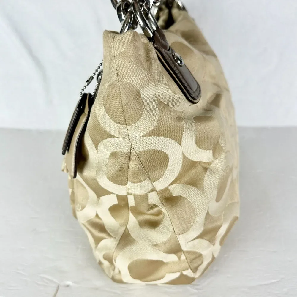 Coach Kristen Signature Op Art Hobo Purse Sateen Zip Top